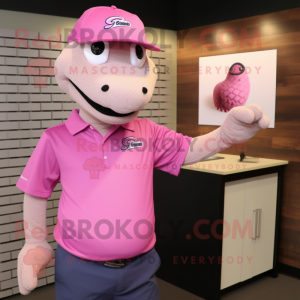 Pink Python mascot costume character dressed with a Polo Tee and Ties