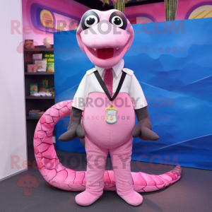 Pink Python mascot costume character dressed with a Polo Tee and Ties