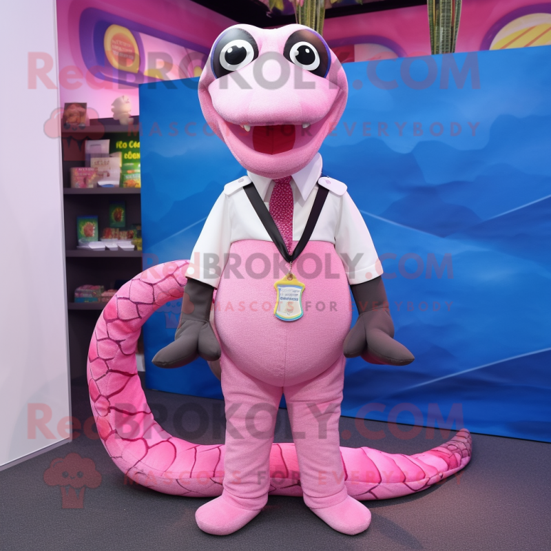 Pink Python mascot costume character dressed with a Polo Tee and Ties Pink Python mascot costume character dressed with a Polo Tee and Ties