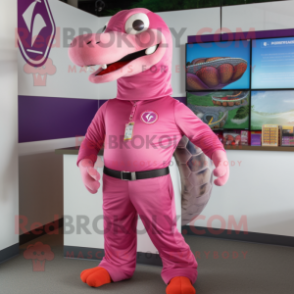 Pink Python mascot costume character dressed with a Polo Tee and Ties