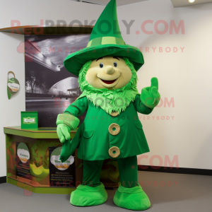 Green Leprechaun Hat mascot costume character dressed with a Romper and Shawl pins