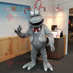 Gray Lobster mascot costume character dressed with a Suit Pants and Tie pins