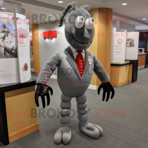 Gray Lobster mascot costume character dressed with a Suit Pants and Tie pins