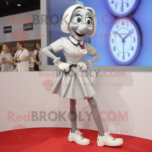 Silver Wrist Watch mascot costume character dressed with a Mini Skirt and Shoe clips