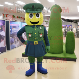 Forest Green Navy Soldier mascot costume character dressed with a Shorts and Shoe laces