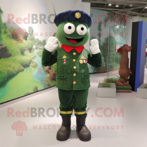 Forest Green Navy Soldier mascot costume character dressed with a Shorts and Shoe laces