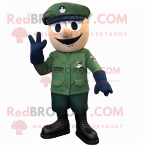 Forest Green Navy Soldier mascot costume character dressed with a Shorts and Shoe laces