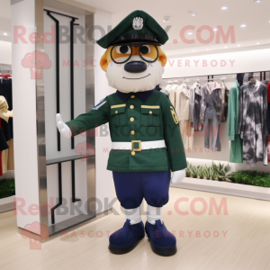 Forest Green Navy Soldier mascot costume character dressed with a Shorts and Shoe laces