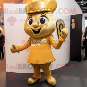 Gold Guinness mascot costume character dressed with a Mini Skirt and Mittens