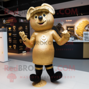 Gold Guinness mascot costume character dressed with a Mini Skirt and Mittens