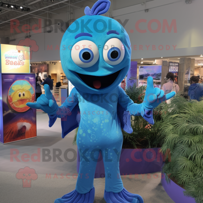 Blue Mermaid mascot costume character dressed with a Button-Up Shirt and Rings Blue Mermaid mascot costume character dressed with a Button-Up Shirt and Rings