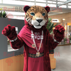 Maroon Jaguar mascot costume character dressed with a Blouse and Bracelets