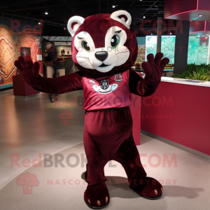 Maroon Jaguar mascot costume character dressed with a Blouse and Bracelets