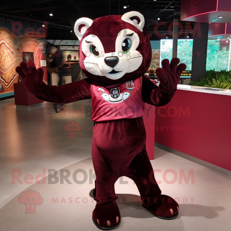 Maroon Jaguar mascot costume character dressed with a Blouse and Bracelets