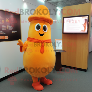 Orange Potato mascot costume character dressed with a Pencil Skirt and Hats