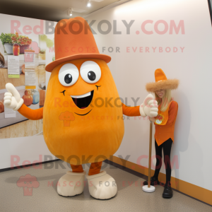 Orange Potato mascot costume character dressed with a Pencil Skirt and Hats