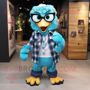 Cyan Eagle maskot kostym...