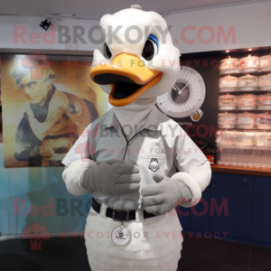 Gray Swans mascot costume character dressed with a Oxford Shirt and Bracelet watches