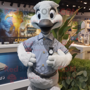Gray Swans mascot costume character dressed with a Oxford Shirt and Bracelet watches