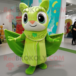 Lime Green Flying Squirrel mascot costume character dressed with a Mini Dress and Scarves