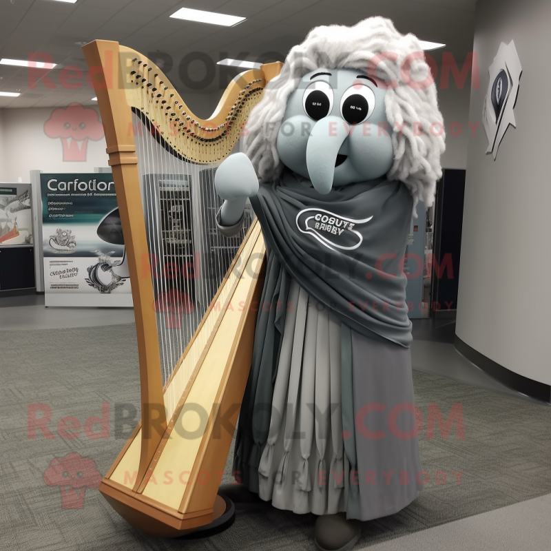 Gray Celtic Harp mascot costume character dressed with a Dress Shirt and Shawl pins Gray Celtic Harp mascot costume character dressed with a Dress Shirt and Shawl pins