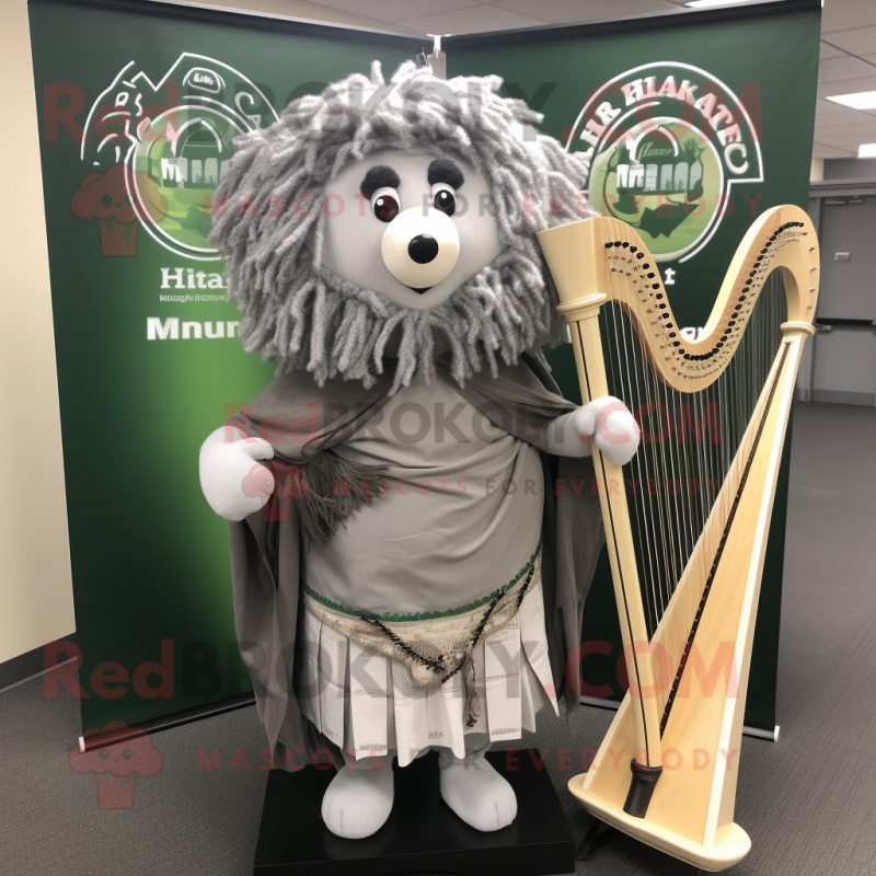 Gray Celtic Harp mascot costume character dressed with a Dress Shirt and Shawl pins Gray Celtic Harp mascot costume character dressed with a Dress Shirt and Shawl pins