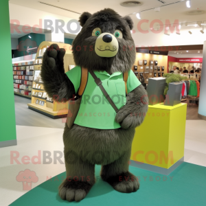 Olive Sloth Bear mascot costume character dressed with a A-Line Dress and Messenger bags