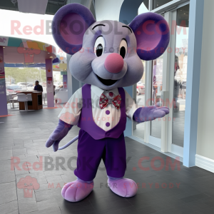 Purple Mouse mascot costume character dressed with a Bermuda Shorts and Bow ties