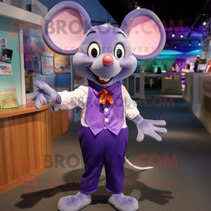 Purple Mouse mascot costume character dressed with a Bermuda Shorts and Bow ties