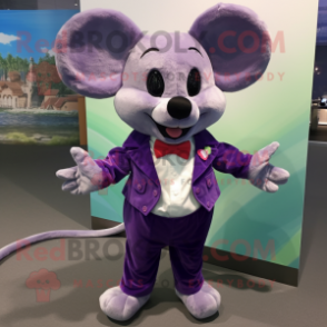 Purple Mouse mascot costume character dressed with a Bermuda Shorts and Bow ties