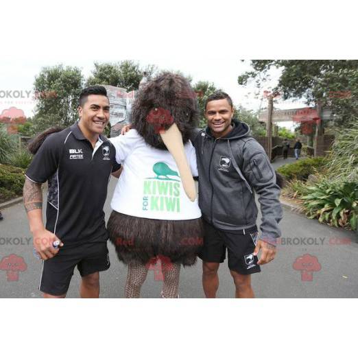 Mascote grande pássaro kiwi marrom todo peludo - Redbrokoly.com