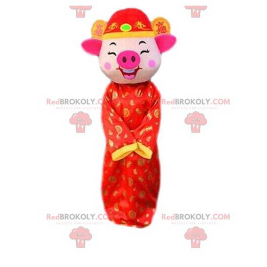 Kostium świni w odświętnym stroju, maskotka chiński znak -