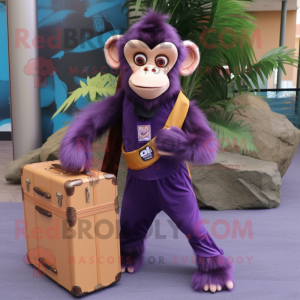 Purple Capuchin Monkey mascot costume character dressed with a Wrap Dress and Briefcases