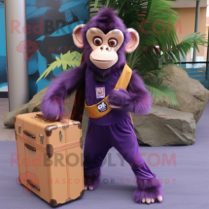 Purple Capuchin Monkey mascot costume character dressed with a Wrap Dress and Briefcases