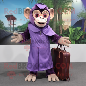 Purple Capuchin Monkey mascot costume character dressed with a Wrap Dress and Briefcases
