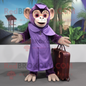 Purple Capuchin Monkey mascot costume character dressed with a Wrap Dress and Briefcases