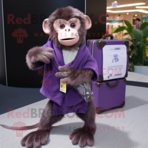 Purple Capuchin Monkey mascot costume character dressed with a Wrap Dress and Briefcases
