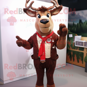 Red Elk mascot costume character dressed with a Waistcoat and Tie pins