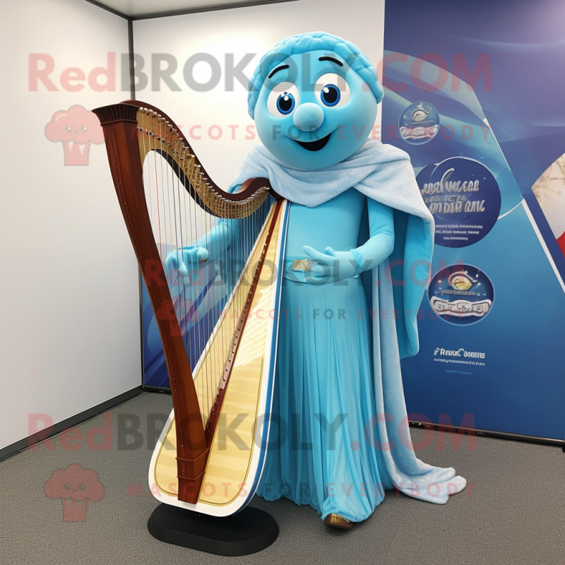Sky Blue Celtic Harp mascot costume character dressed with a Bodysuit and Scarf clips