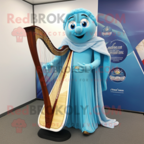 Sky Blue Celtic Harp mascot costume character dressed with a Bodysuit and Scarf clips