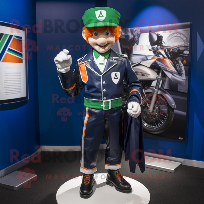 Navy Irish Flag mascot costume character dressed with a Moto Jacket and Cufflinks Navy Irish Flag mascot costume character dressed with a Moto Jacket and Cufflinks