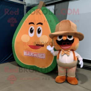 Peach Tacos mascot costume character dressed with a Cargo Shorts and Bow ties