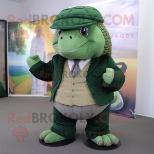 Forest Green Glyptodon mascot costume character dressed with a Suit Pants and Beanies