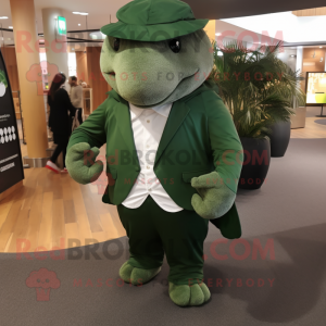 Forest Green Glyptodon mascot costume character dressed with a Suit Pants and Beanies