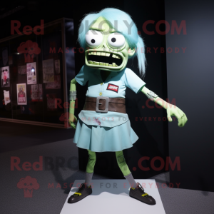 Cyan Zombie maskot kostume...