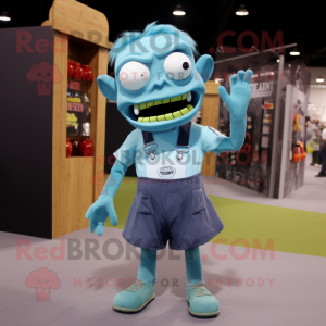 Cyan Zombie mascot costume character dressed with a A-Line Skirt and Belts