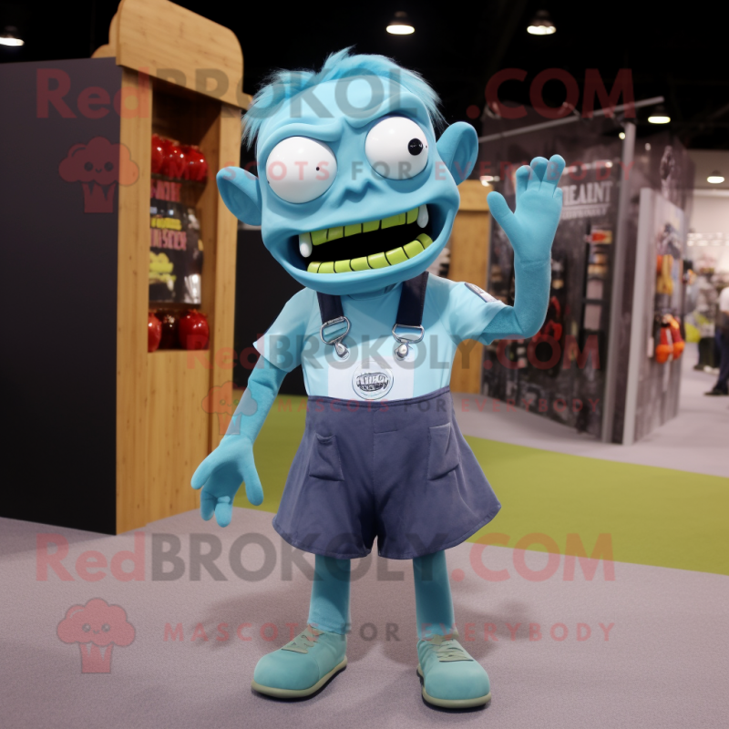 Cyan Zombie mascot costume character dressed with a A-Line Skirt and Belts