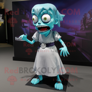 Cyan Zombie mascot costume character dressed with a A-Line Skirt and Belts