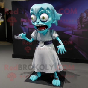 Cyan Zombie mascot costume character dressed with a A-Line Skirt and Belts