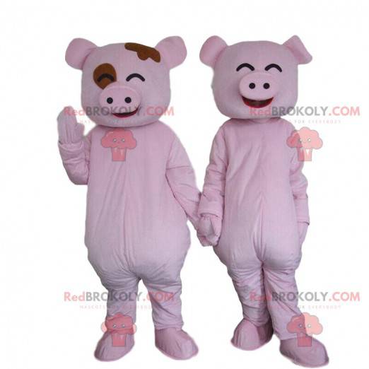 2 grise maskotter, par svin, lyserøde svin - Redbrokoly.com